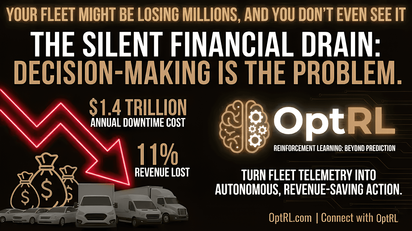 Enterprise reinforcement learning system optimizing fleet operations to reduce downtime costs and improve operational performance in real time