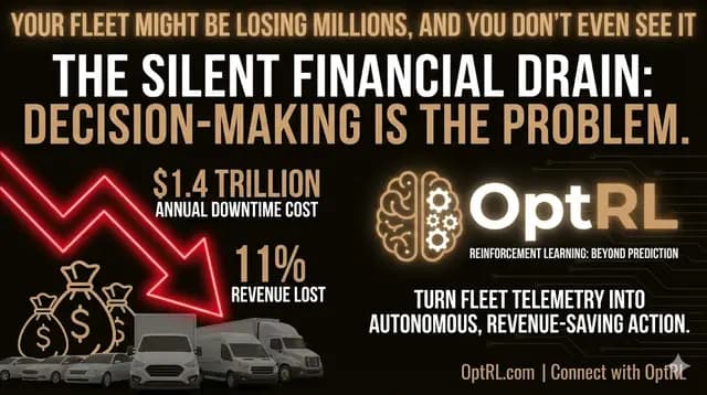 Enterprise reinforcement learning system optimizing fleet operations to reduce downtime costs and improve operational performance in real time